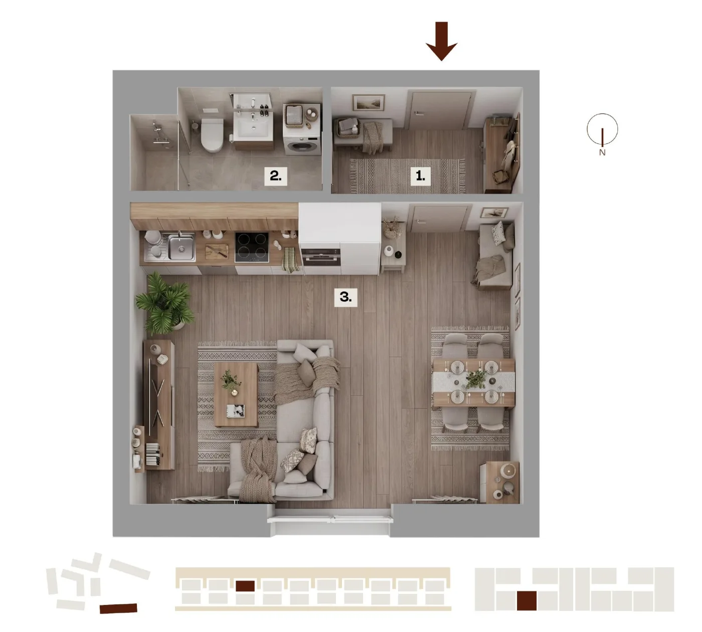 Půdorys bytu H10, 1+kk, 38,93 m²