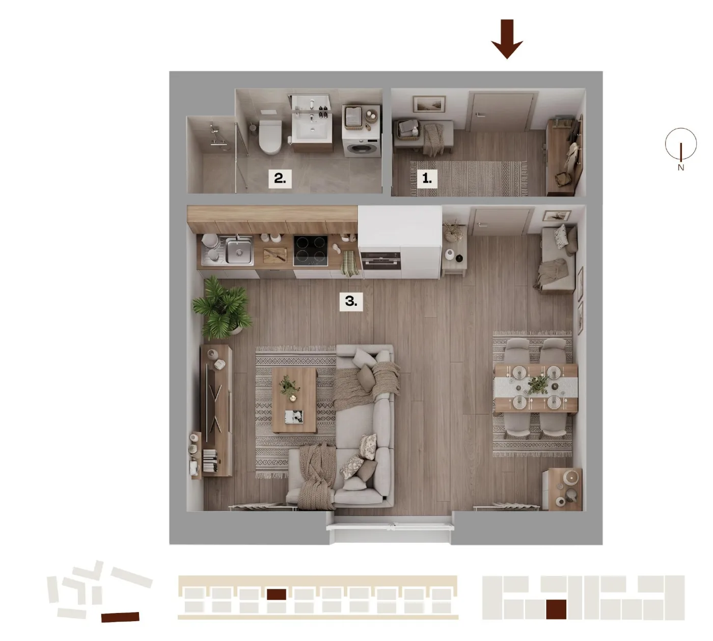 Půdorys bytu H11, 1+kk, 38,93 m²