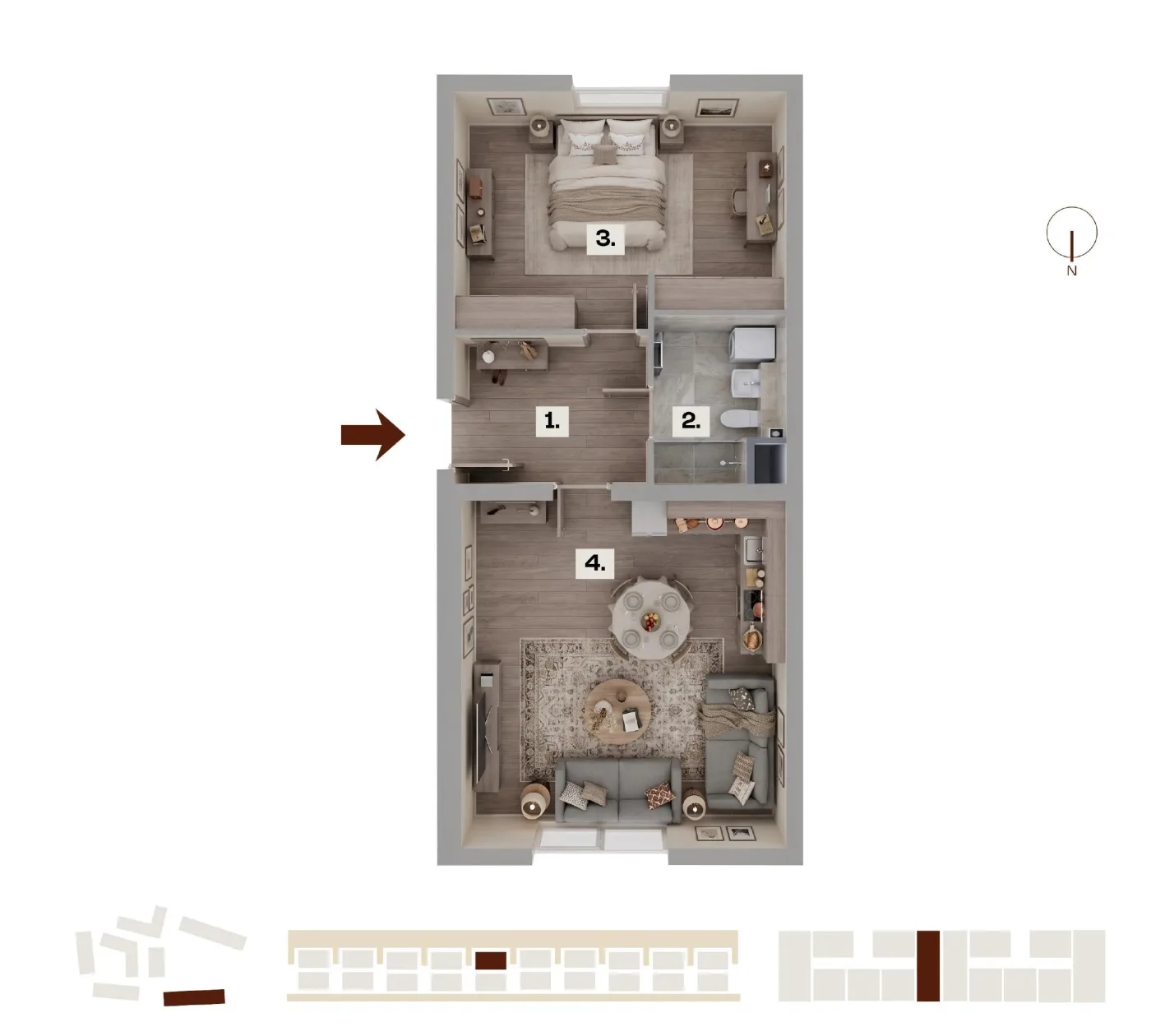 Půdorys bytu H12, 2+kk, 61,27 m²