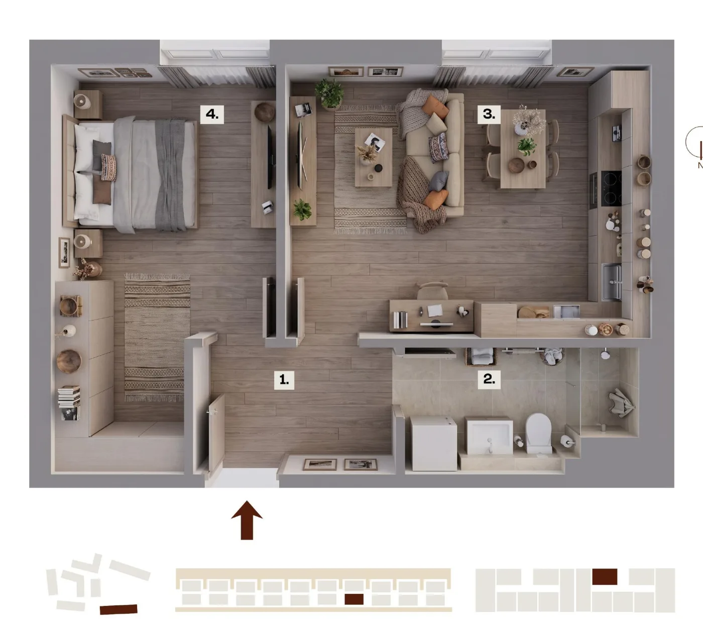 Půdorys bytu H14, 2+kk, 40,24 m²