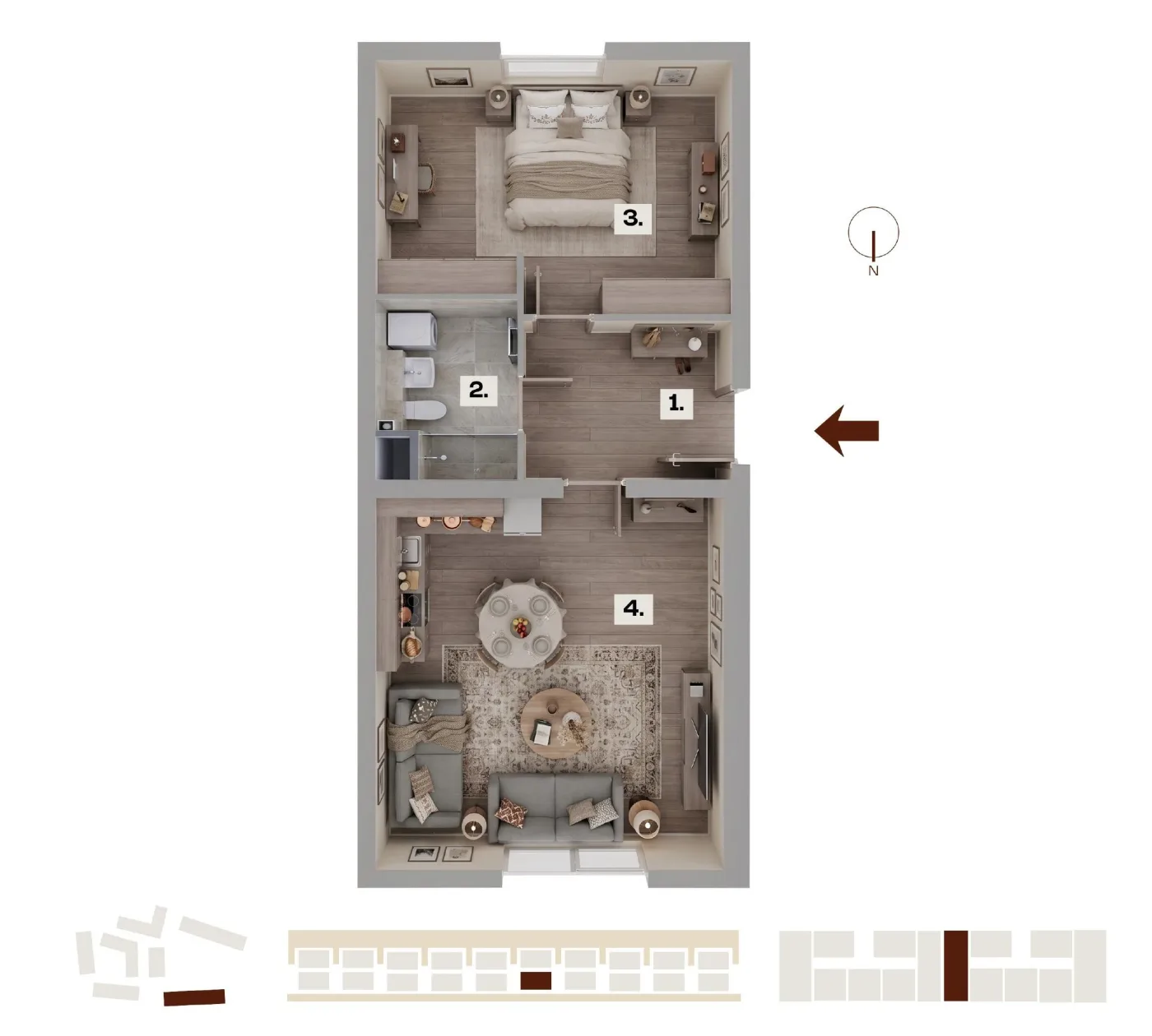Půdorys bytu H15, 2+kk, 61,27 m²