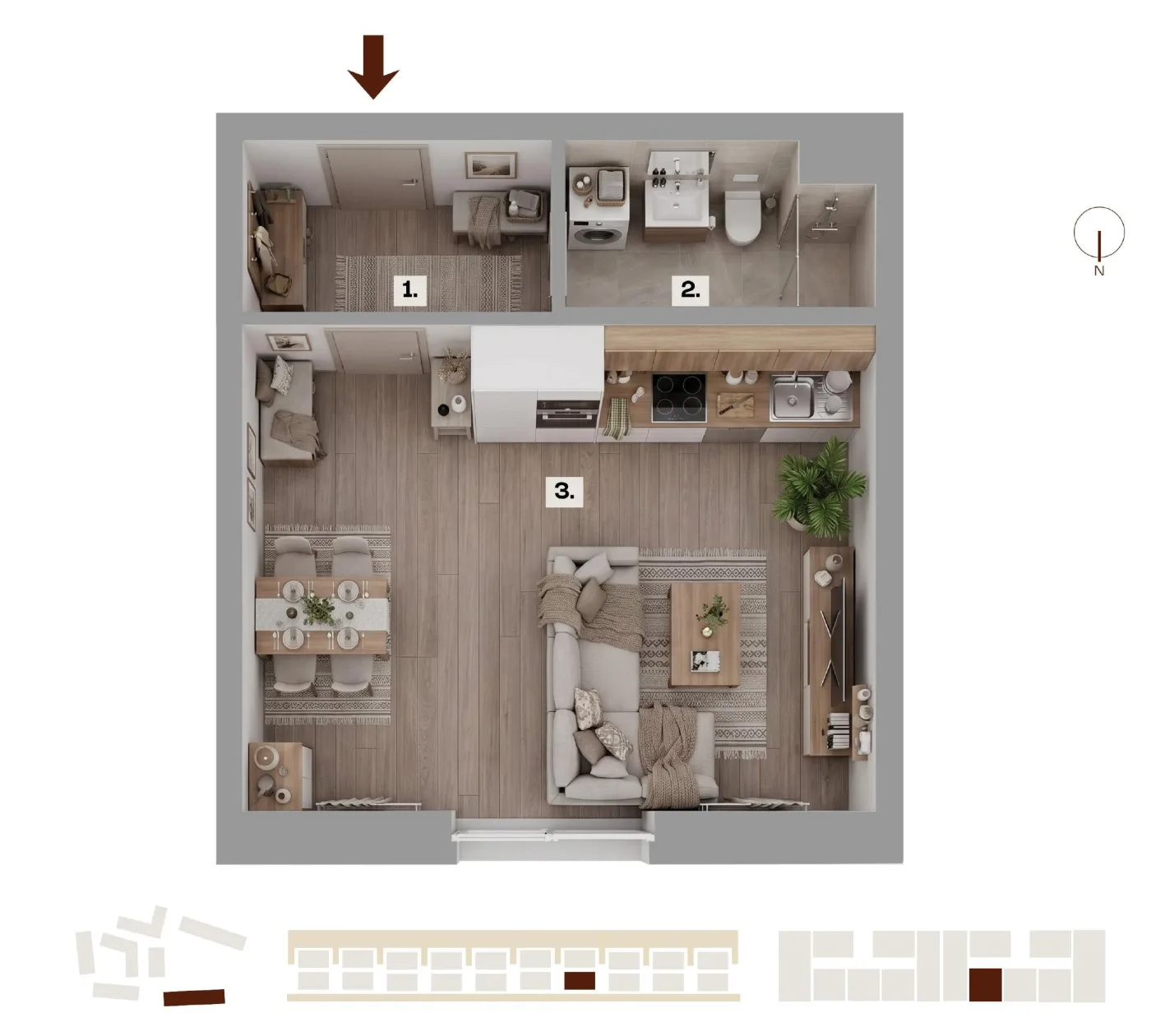 Půdorys bytu H16, 1+kk, 38,93 m²