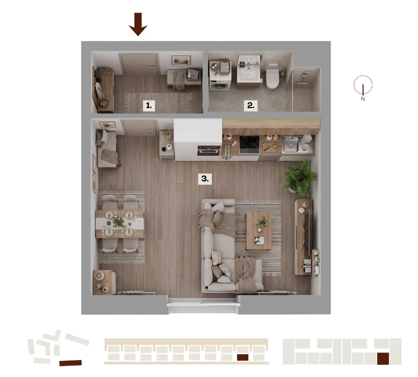 Půdorys bytu H17, 1+kk, 38,94 m²