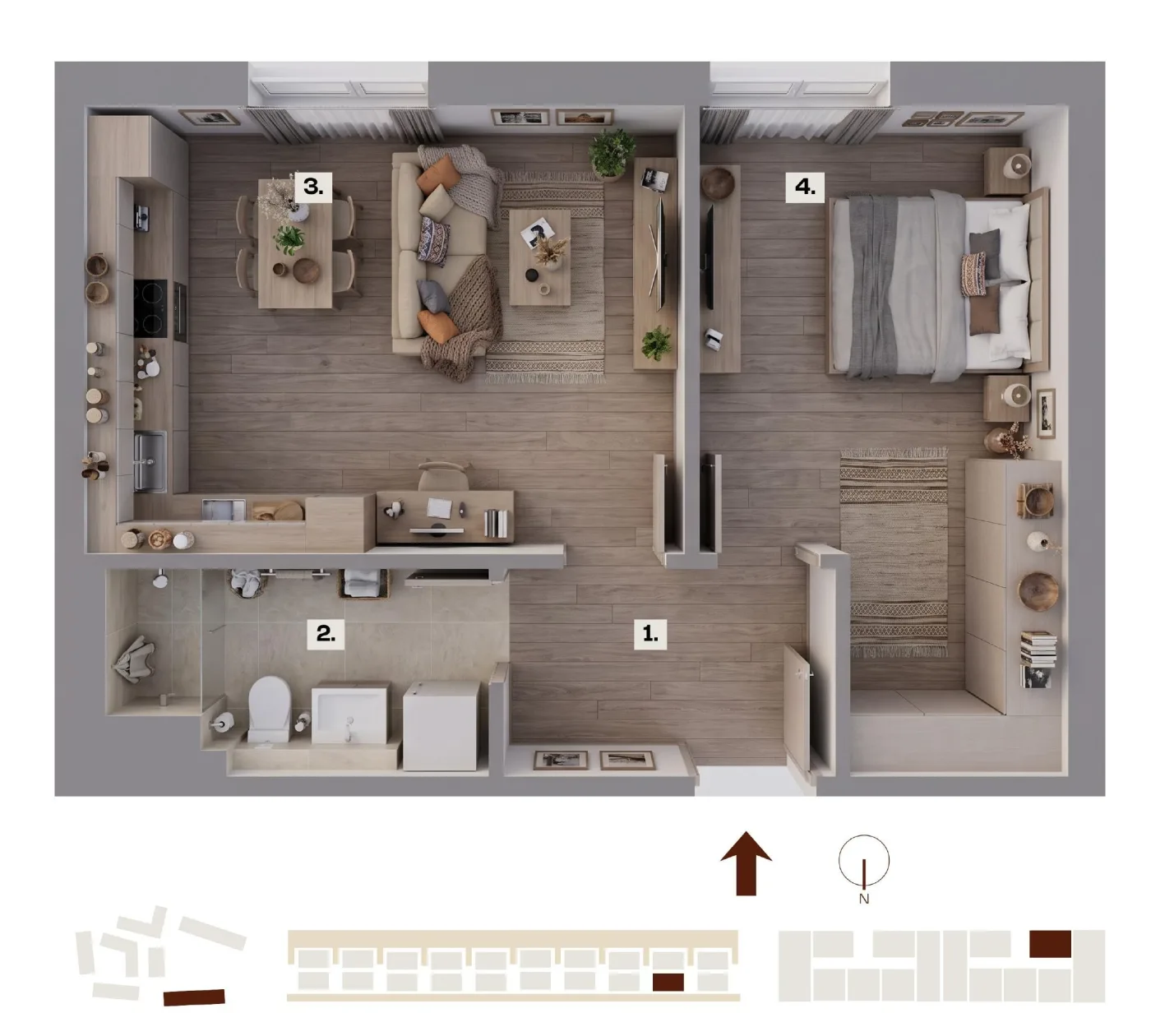 Půdorys bytu H19, 2+kk, 40,24 m²