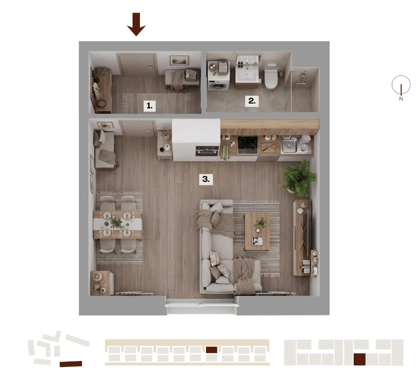 Půdorys bytu H22, 1+kk, 38,94 m²