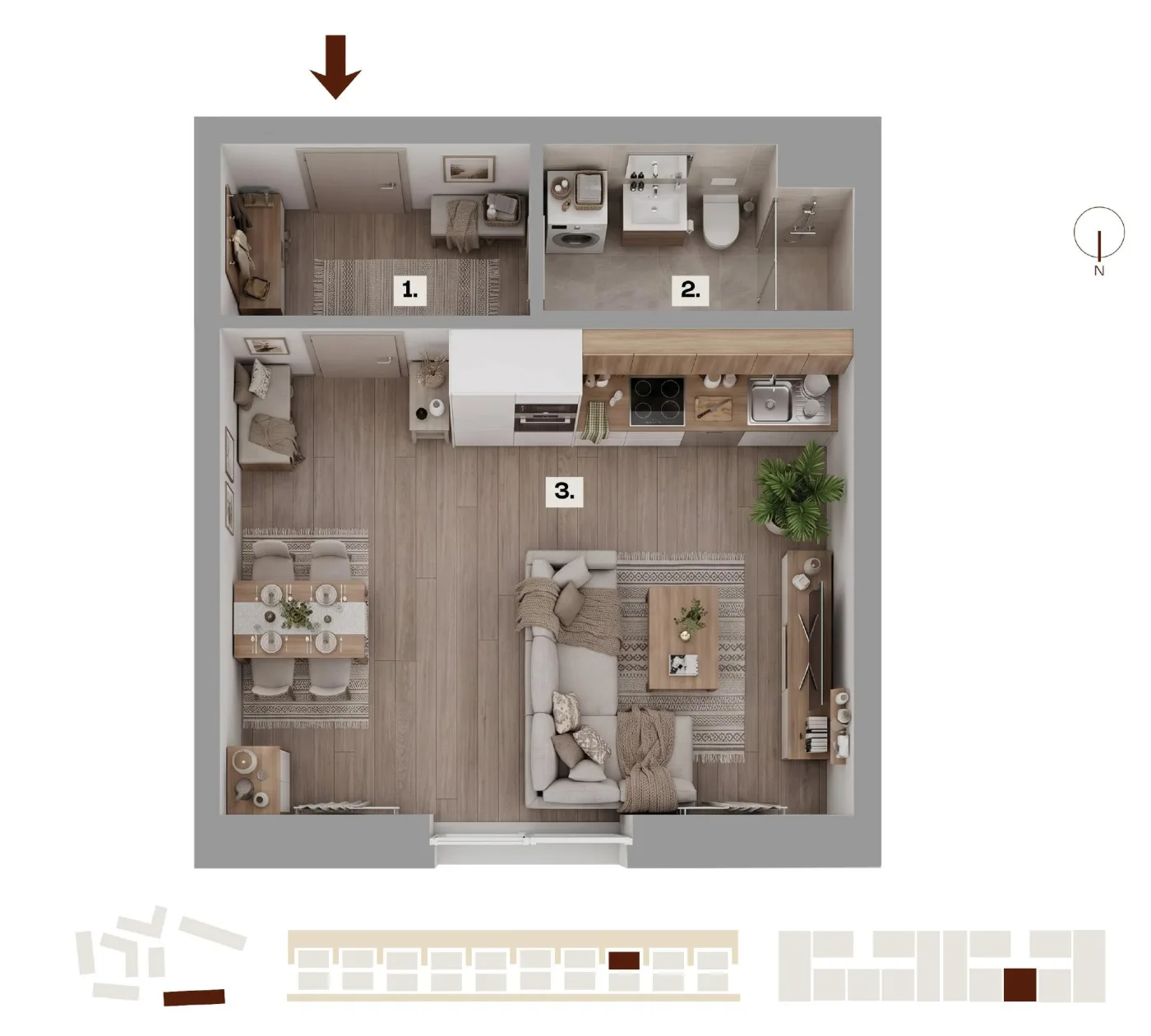 Půdorys bytu H23, 1+kk, 38,93 m²
